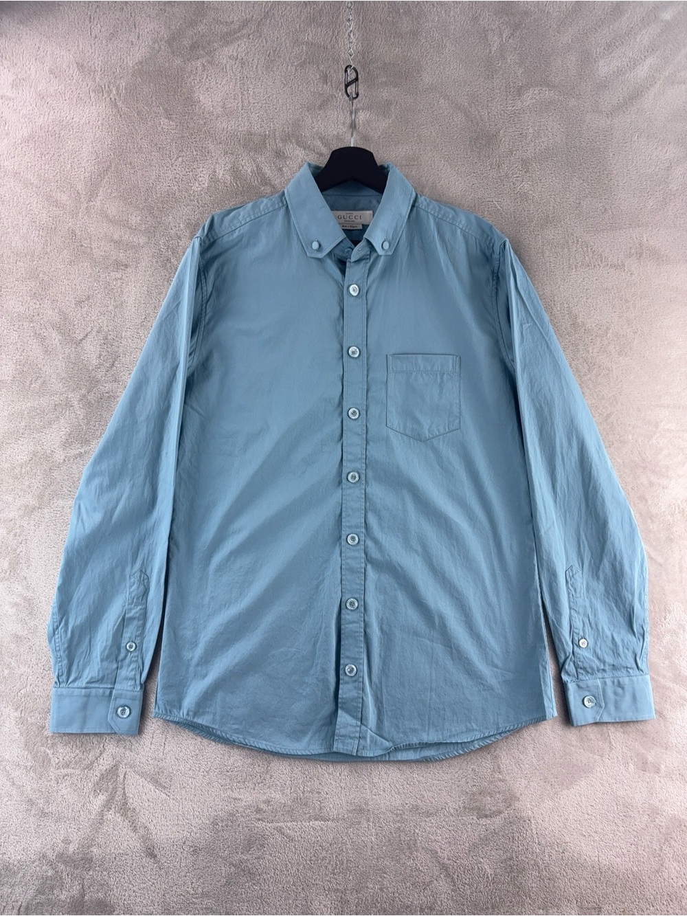 Gucci Uniform Button Down Shirt Mens Size 16.5 Blue Designer